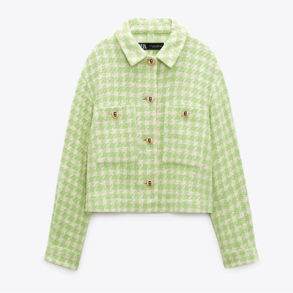 Zara Jackets & Blazers - Zara crop gold button green and white jacket